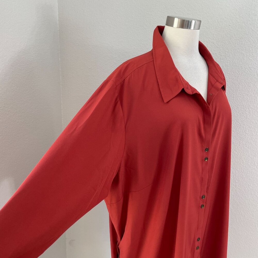Susan Graver Woman Plus 4XP Rust Button Up Tunic Top Shirt Pockets Long Sleeve - Picture 9 of 10